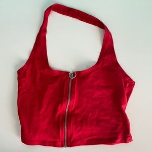 Me to We Halter Neck Zipper Crop Top